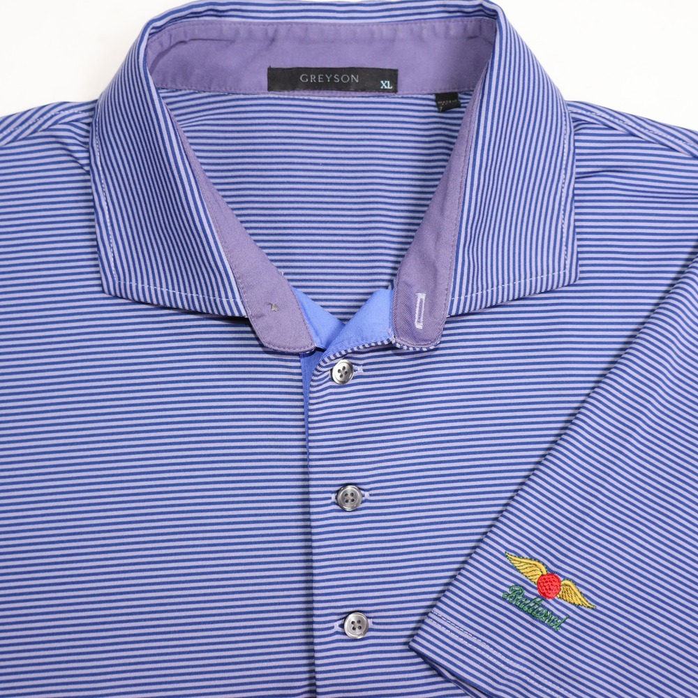 Greyson Mens XL Purple Blue Striped Baltusrol Golf Polo Shirt Short Sleeve